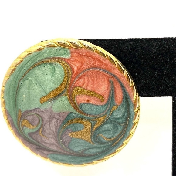 Earrings Artisan Swirl Enamel Gold Tone Statement - Picture 5 of 7